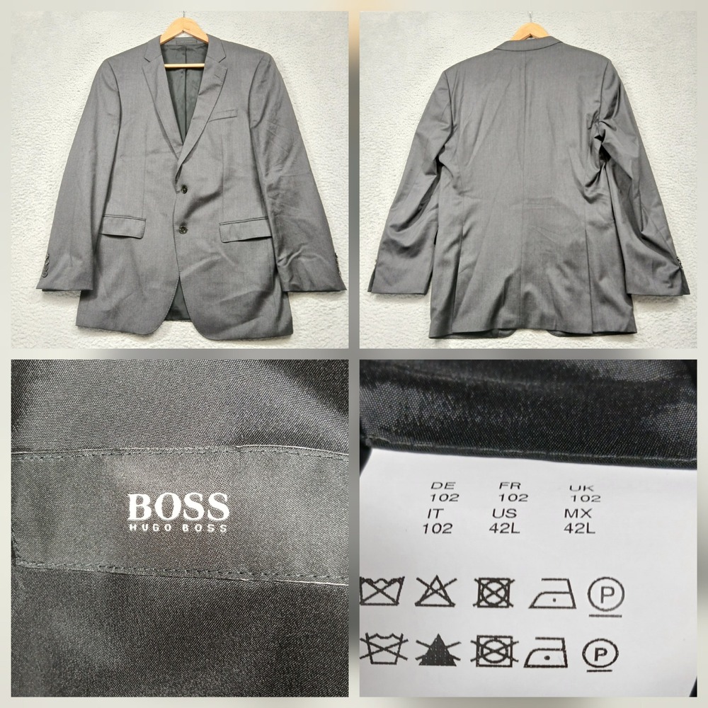 Hugo Boss Mens Blazer 42L Gray Two-Button‎ Suit Jacket